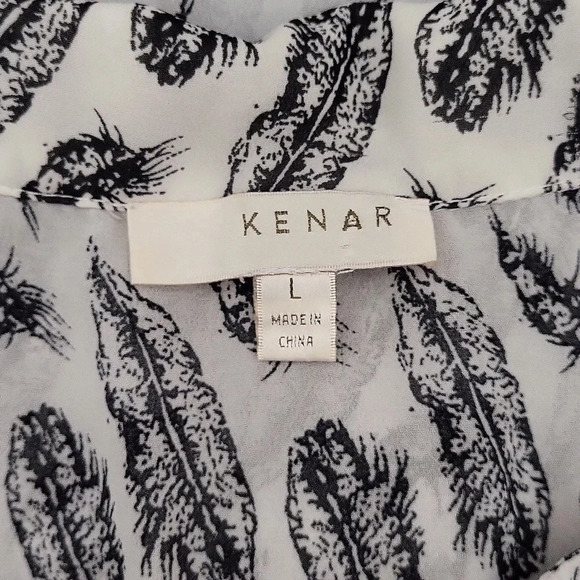 🛍Kenar White Black Feather Print Sleeveless‎ Collared Hi Low Blouse Womens L - Picture 4 of 5